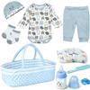 12 Pcs Set Reborn Baby Dolls Clothes with Blue Dot Bassinet for 17-22 Inch Reborn Baby Dolls,Bear Realistic Babydoll Accessories Outfit fit Newborn Babydoll Girl, Children Pretend Play Set view 1
