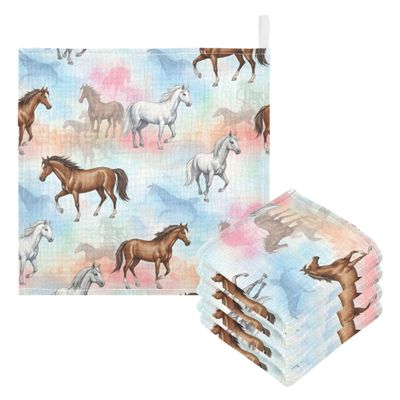 CUPADA 3 Pack Baby Washcloths Muslin Face Towels Horses Running on Colorful Absorbent Soft Burp Wipe Towel Wash Wipes Infant Newborn Washcloth