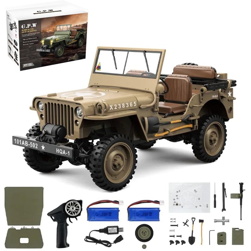 funnyndiy HG4-58 Military Alloy RC Truck, 2.4G 2-Speed Off-Road Vehicle with Protective Functions, All Terrain Climbing Car for Adults