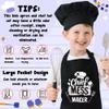 R HORSE Kid Apron and Chef Hat Set - 2Pcs Black Chief Mess Maker Adjustable Children Kitchen Toddler Apron with Pockets, Pretend Play Toy Birthday Christmas Gift for Kids Cooking Baking Painting view 3
