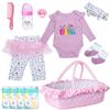 12 Pcs Set Reborn Baby Dolls Clothes with Pink Love Bassinet for 17-22 Inch Reborn Dolls,Flower Realistic Babydoll Accessories Outfit fit Newborn Babydoll Girl, Children Pretend Play Set view 1