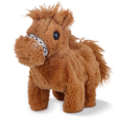 Comnonage Walking Pony Toy, Interactive Horse Plush Toy Stuffed Animal with Sound Shaking Tail, 7'' Cute Tummy Time Toys Walking Horse Plushie Christmas Birthday Gifts for Toddlers & Kids, Brown