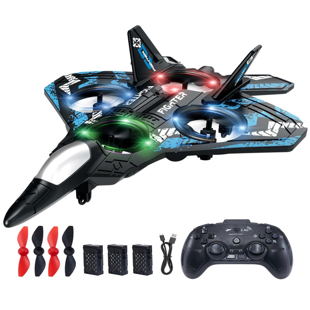 Drones for Kids Form RC Plane, Remote Control Airplane, Aircrafts for Boys and Girls, Jet Helicopter Drones with LED Lights 360 Flip, 3 Rechargeable Batteries Toys for Christmas (3 Batteries)