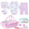 12 Pcs Reborn Baby Doll Clothes Accessories with Bassinet for 17-22 inch Newborn Babydolls Girl Reborn Dolls Accessories Pink Outfit Gift Set view 1
