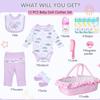 12 Pcs Reborn Baby Doll Clothes Accessories with Bassinet for 17-22 inch Newborn Babydolls Girl Reborn Dolls Accessories Pink Outfit Gift Set view 2