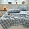 100% Cotton Gingham Sheets 3 Piece Bedding with 1 Flat Sheet & 2 Pillowcases Kids Girls Boys Teens Soft Comfy Bed Sheet for Home School College Gift(Blue Gingham,Toddler 47x91'') view 1