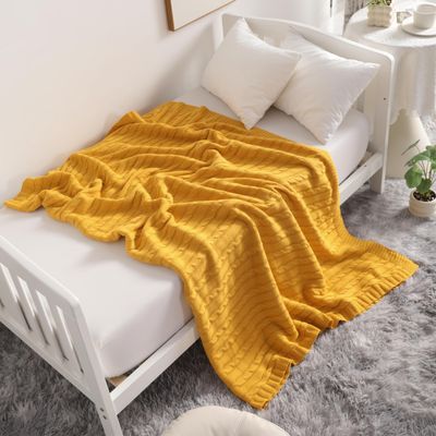 100% Cotton Cable Knit Toddler Blanket, 30x40 Inches Soft and Warm Baby Blanket for Crib, Stroller, Nursery, and Travel, Breathable Newborn Blanket, Turmeric