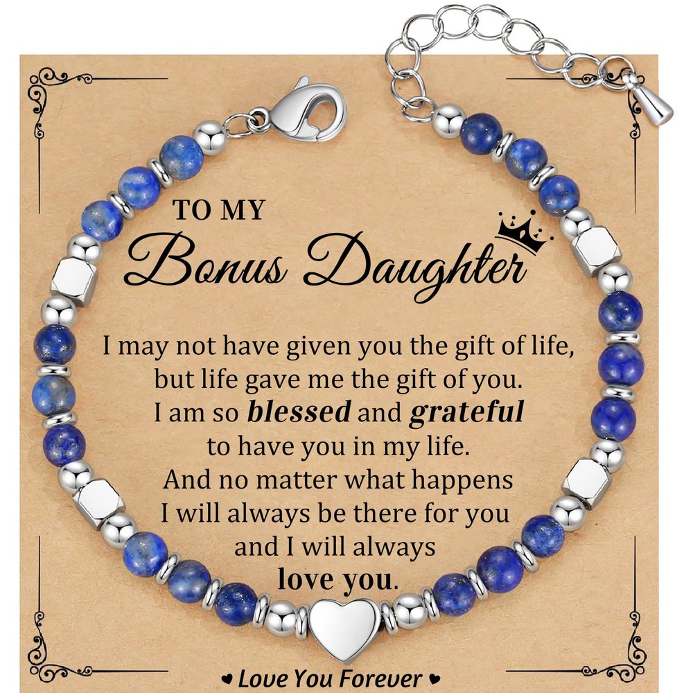 Btysun Valentines Day Gifts for Daughter, Bonus Daughter Bracelet Beaded Bracelets for Women Trendy Stuff Stocking Stuffers for Teens Adjustable Gemstone Bracelet Birthday Christmas Jewelry
