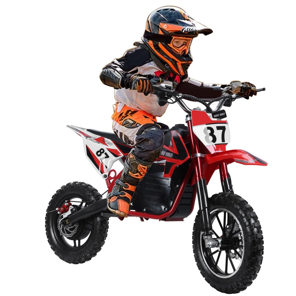 36V 500w Electric Dirt Bike for Teens Ages 8-14, Off-Road Mini Motorcycle with 10-Inch Rubber Tires, Hydraulic Disc Brakes, Faux Leather Seat, 25km/H Top Speed, Chain Drive (Red)