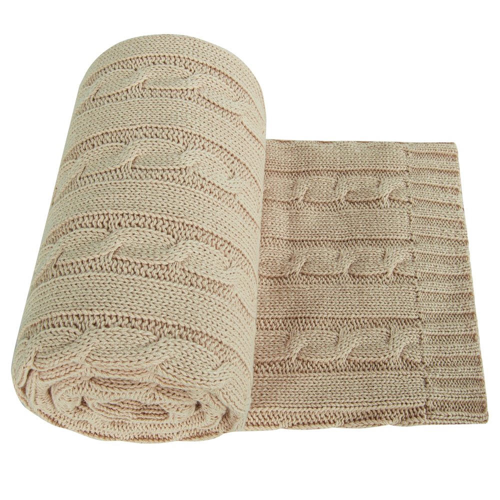 100% Cotton Cable Knit Toddler Blanket, 30x40 Inches Soft and Warm Baby Blanket for Crib, Stroller, Nursery, and Travel, Breathable Newborn Blanket, Apricot