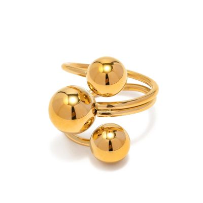 IREAKZGN Stainless Steel Exaggerated Three Ball Open Ring Finger Trendy Jewelry 1Pcs(JDR2302004-S)