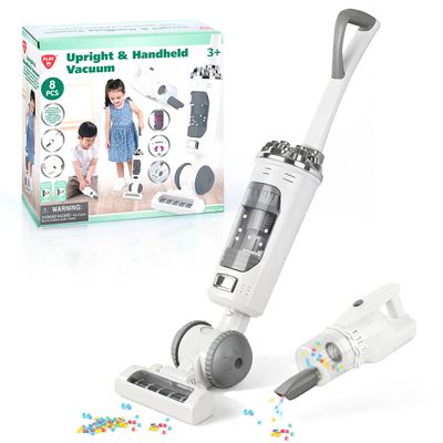 Kids Vacuum Cleaner Toy Set for Toddlers - 2PCS Toy Vacuum Sets for Toddlers 3+ Toddler Vacuum Toy That Works with Sound Effects, Baby Play Vacuum Pretend Role Play Household Housekeeping (White)