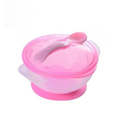 Beaupretty Suction Bowls with Spoon Feeding Set Pink Non Slip Lightweight PP Material Spill Bowl for Lid Fits Spoon Slot Dishwasher Safe