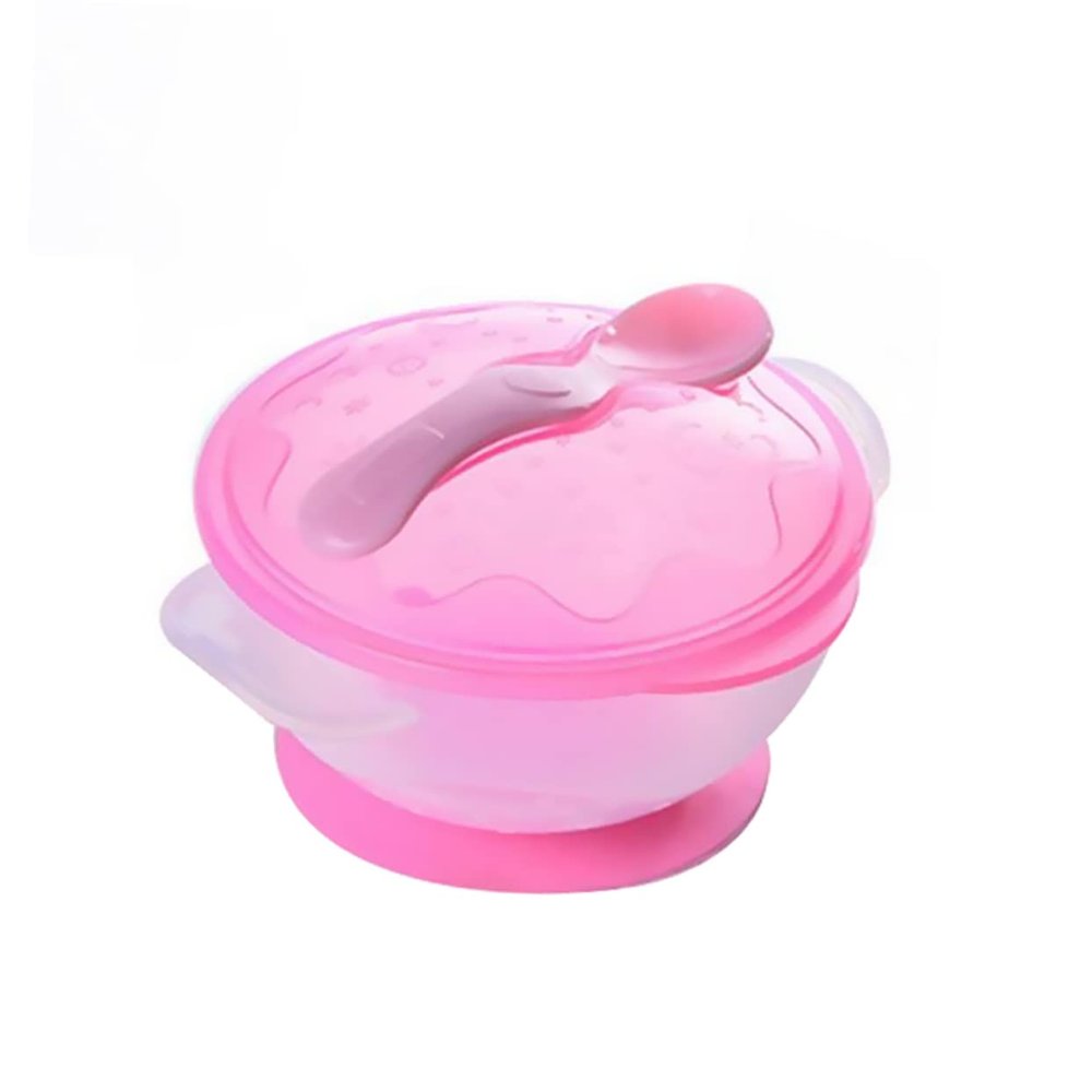 Beaupretty Suction Bowls with Spoon Feeding Set Pink Non Slip Lightweight PP Material Spill Bowl for Lid Fits Spoon Slot Dishwasher Safe