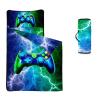Axolotl Game Console Nap Mat with Pillow and Blanket, 3D Cool Gaming Gamepad Rolled Napping Mat, Gamer Gamepad Slumber Bag for Teens, Blue Green Lightning Sleeping Bag for Travel Camping, 50" L*21" W view 1