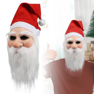 Xinxiaomeng Santa Claus Mask Realistic Old Man Mask Funny Santa Suit Latex Head Decorative Halloween Christmas Costume (C)