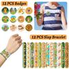 102 PCS Tiger Party Favors, Tiger Temporary Tattoos Slap Bracelets Keychains Stickers Badges for Jungle Safari Tiger Party Favors Birthday Party Decorations Supplies Gifts for Classroom Rewards view 3