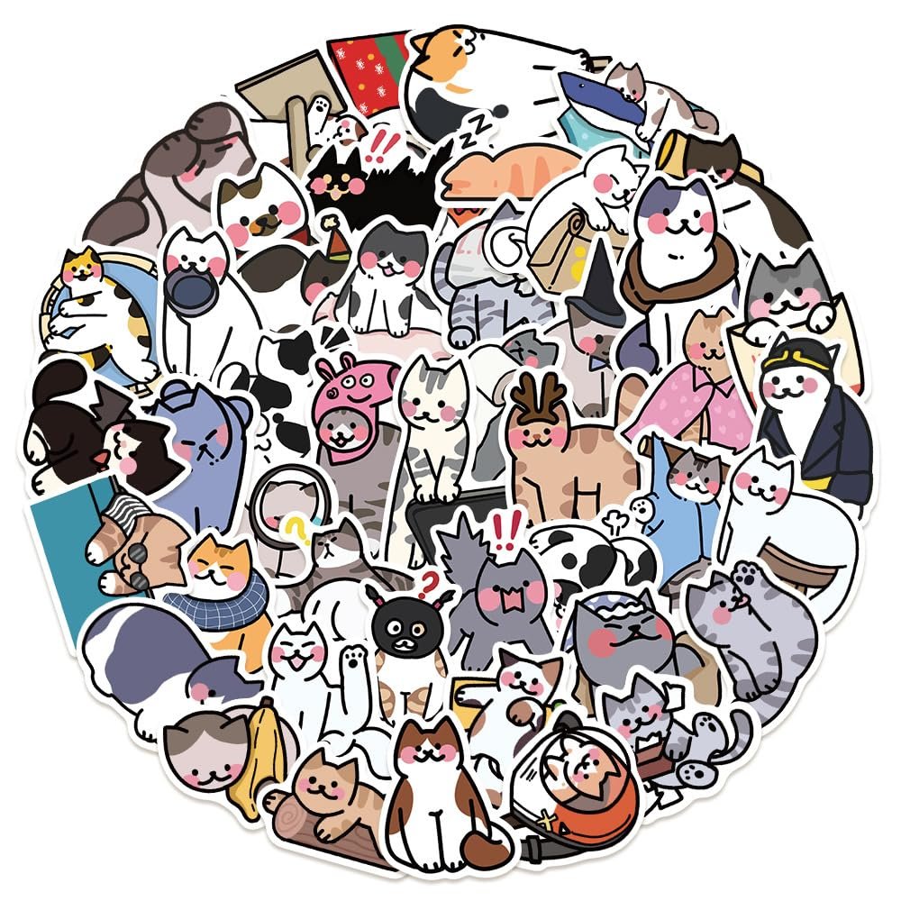 100pcs Cute Cat Stickers | Vinyl Waterproof Kawaii Cat Waterproof Decals for Skateboards, Luggage, Water Bottles and Decorations