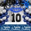 10th Birthday Decorations for Boys Girls, Blue Silver Happy 10th Birthday Decorations with 10th HAPPY BIRTHDAY Banner Tablecloth Garland Balloons Fringe Curtain, 10 Year Old Boy Party Decor Supplies view 1