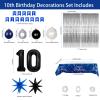 10th Birthday Decorations for Boys Girls, Blue Silver Happy 10th Birthday Decorations with 10th HAPPY BIRTHDAY Banner Tablecloth Garland Balloons Fringe Curtain, 10 Year Old Boy Party Decor Supplies view 2