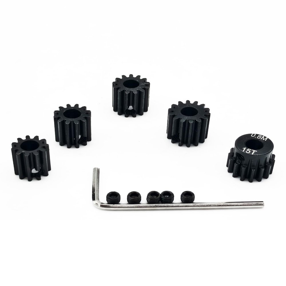0.8M Hardened Steel Pinion Gear Set 1/8 inch 5mm Hole 11T 12T 13T 14T 15T with Hex Key for RC Brushless Brush Motor RC Car Upgrade