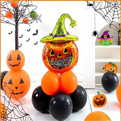 10pcs 12inch Black Orange Latex Balloons Party Theme Halloween Balloons Decor for Baby Shower Wedding Anniversary Halloween Baby Birthday Party Decorations (pumpkin with hat)