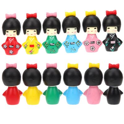 Abaodam 12pcs Japanese Kimono Doll Miniature Tabletop Ornaments Bright Hand Painted Home Office Decoration Living Shop Bookshelf Display