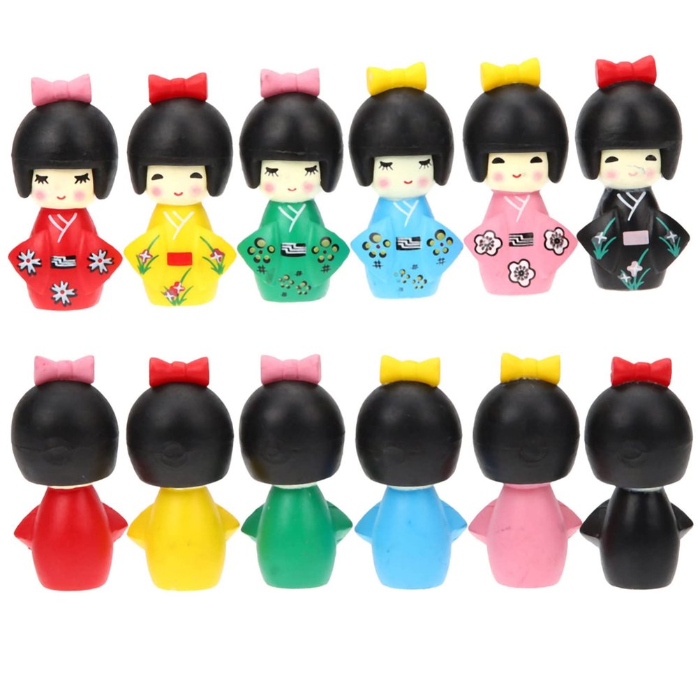 Abaodam 12pcs Japanese Kimono Doll Miniature Tabletop Ornaments Bright Hand Painted Home Office Decoration Living Shop Bookshelf Display