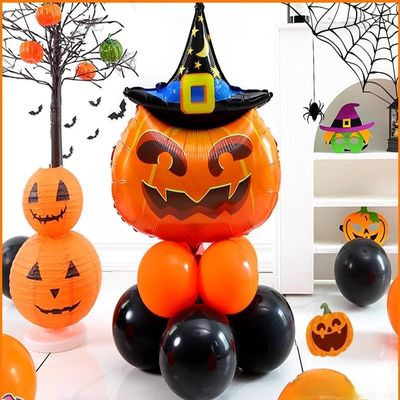 10pcs 12inch Black Orange Latex Balloons Party Theme Halloween Balloons Decor for Baby Shower Wedding Anniversary Halloween Baby Birthday Party Decorations (Pumpkin with Moon Hat)