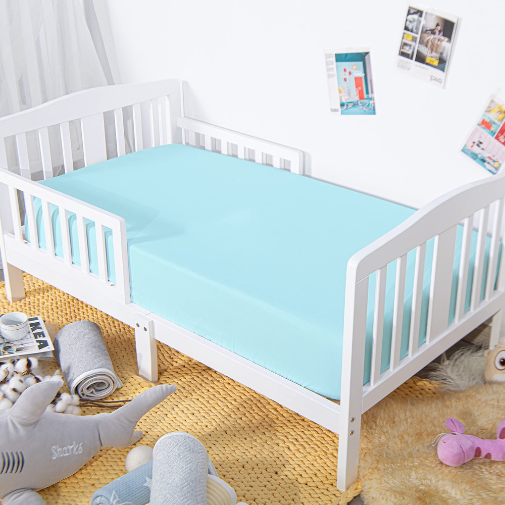 100% Brushed Microfiber Fitted Crib Sheet  Super Soft and Cozy 28x52 Baby Sheet for Standard Crib and Toddler Mattress, Boys, Girls, Unisex, Light Blue