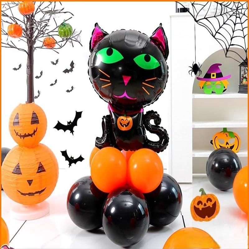 10pcs 12inch Black Orange Latex Balloons Party Theme Halloween Balloons Decor for Baby Shower Wedding Anniversary Halloween Baby Birthday Party Decorations (cute black cat)