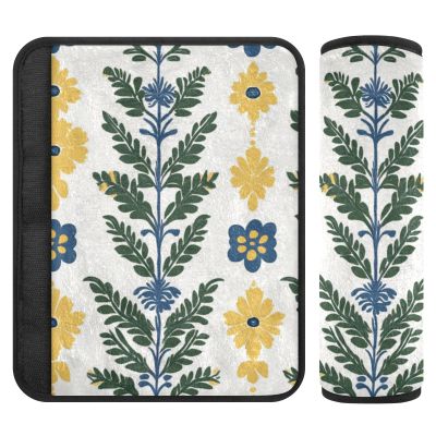 Vintage Floral Motifs Green Leaves Ethnic Print 2 Pack seat Belt Cover pad Stop seat Belt Cutting into Neck for Truck funda para cinturn de carro