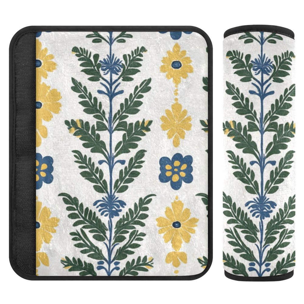 Vintage Floral Motifs Green Leaves Ethnic Print 2 Pack seat Belt Cover pad Stop seat Belt Cutting into Neck for Truck funda para cinturn de carro
