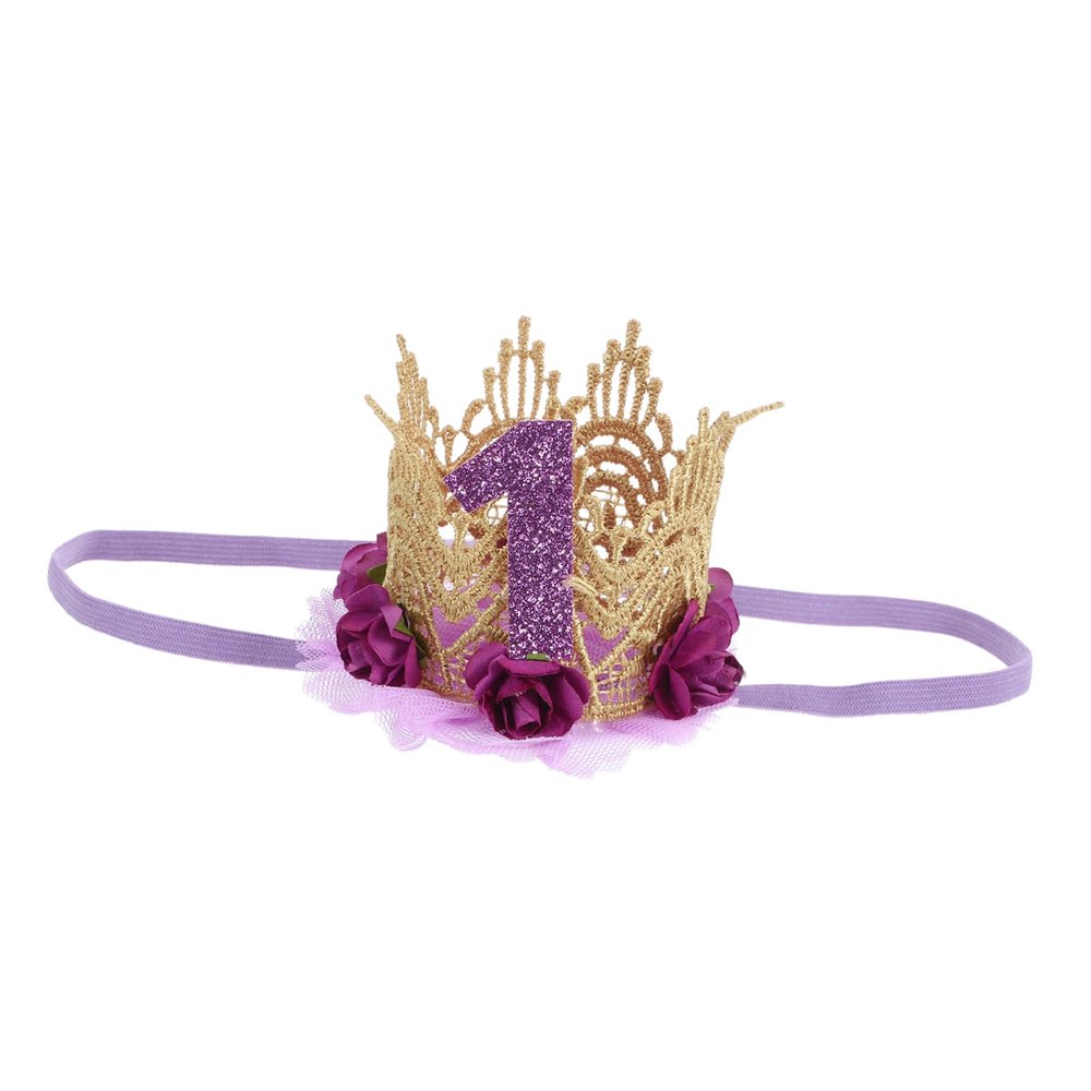 ABOOFAN Girl First Birthday Crown Purple Lace Rose Flower Mesh Headdress Hair Comb Style Headband Party Photo Prop Hair Accessories