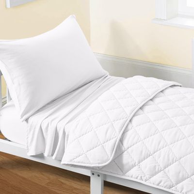 4-Piece Toddler Bedding Set for Girls and Boys Soft and Breathable Crib Bedding with Quilted Comforter, Fitted Sheet, Flat Top Sheet and Envelope Pillowcase, White