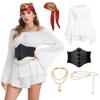 DARFULA Pirate Costume Women Dress White Pirate Dress with Corset Necklace Bandana Headscarf Accessories (White, Large) view 1