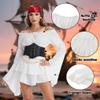 DARFULA Pirate Costume Women Dress White Pirate Dress with Corset Necklace Bandana Headscarf Accessories (White, Large) view 4