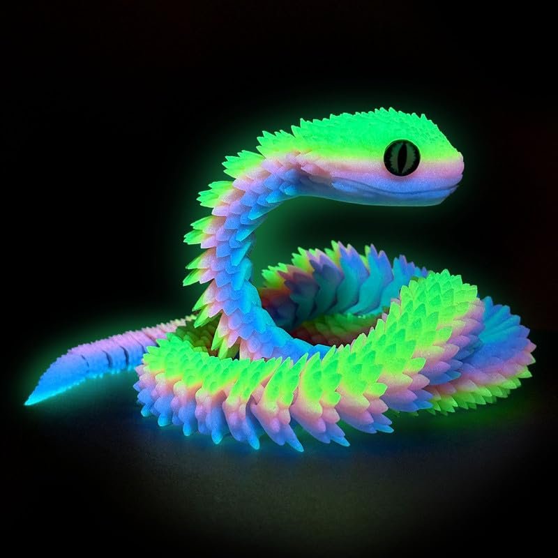 3D Printed Snake - Movable Articulated Snake, Perfect 3D Printed Animals for Educational Toys! Must-Have Toys for Kids and Collectors, Rainbow (Glows in The Dark)-24 Inch