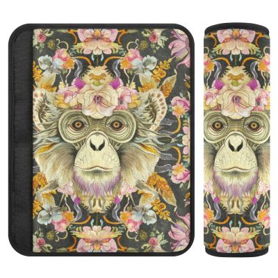 Boho Style Flower Floral Monkey 2 Pack Car seat Strap Covers Release Stress to Your Neck and Shoulders for SUV forro para cinturon de seguridad