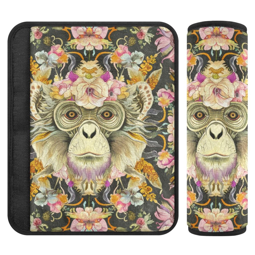 Boho Style Flower Floral Monkey 2 Pack Car seat Strap Covers Release Stress to Your Neck and Shoulders for SUV forro para cinturon de seguridad