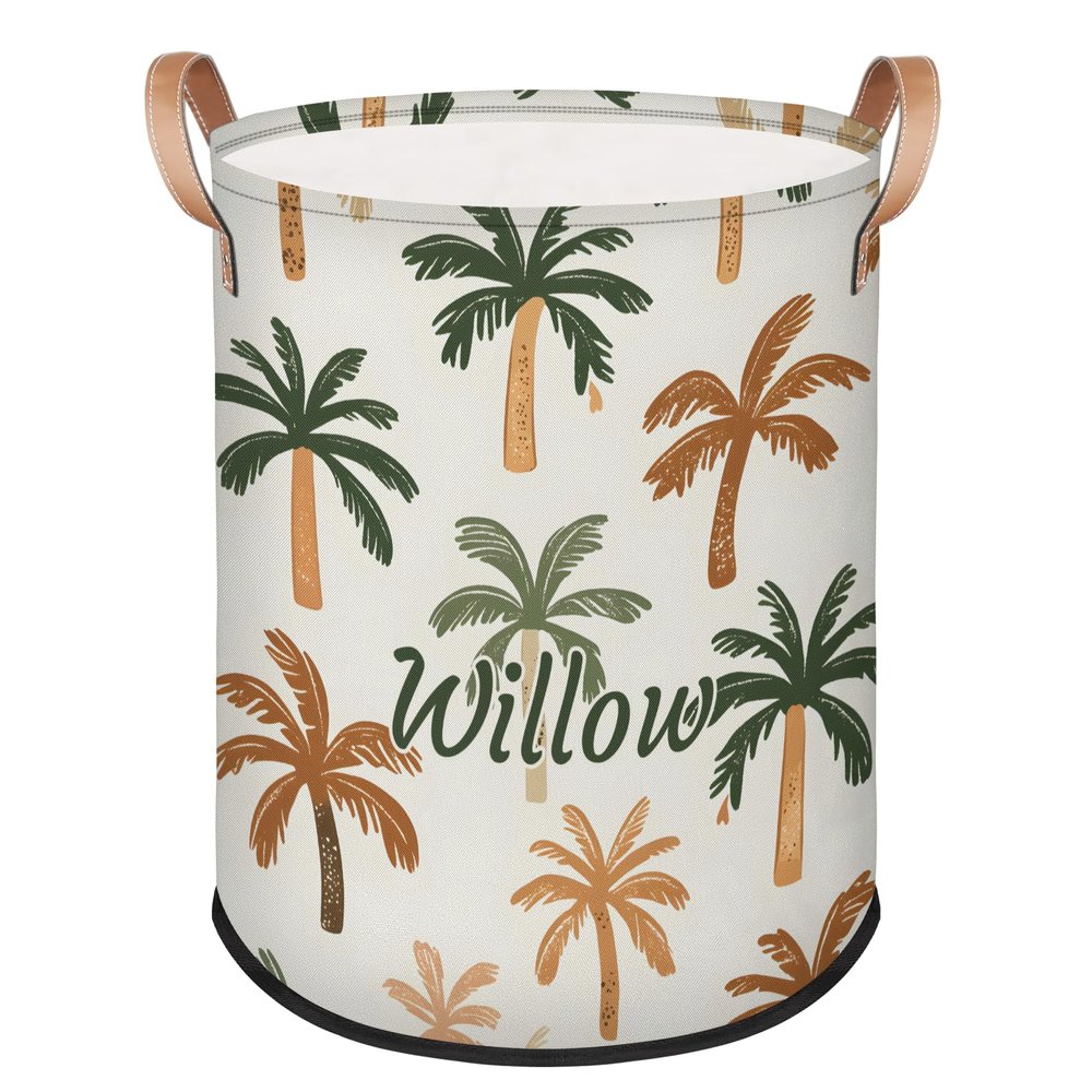 Laundry-Basket for Baby Boys Girls Coconut Tree Brown Personalized Laundry-Hamper with-Handle Dirty-Clothes-Storage-Basket