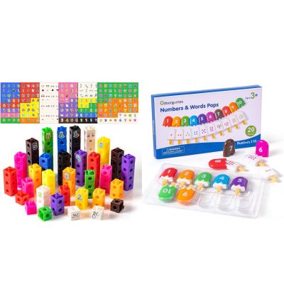 Odoorgames 100 Pcs Math Linking Cubes with 384 Cartoon Stickers Mini Number Pops 1-10 Essential Counting Cubes for Kids Math Learning and Fun Activities