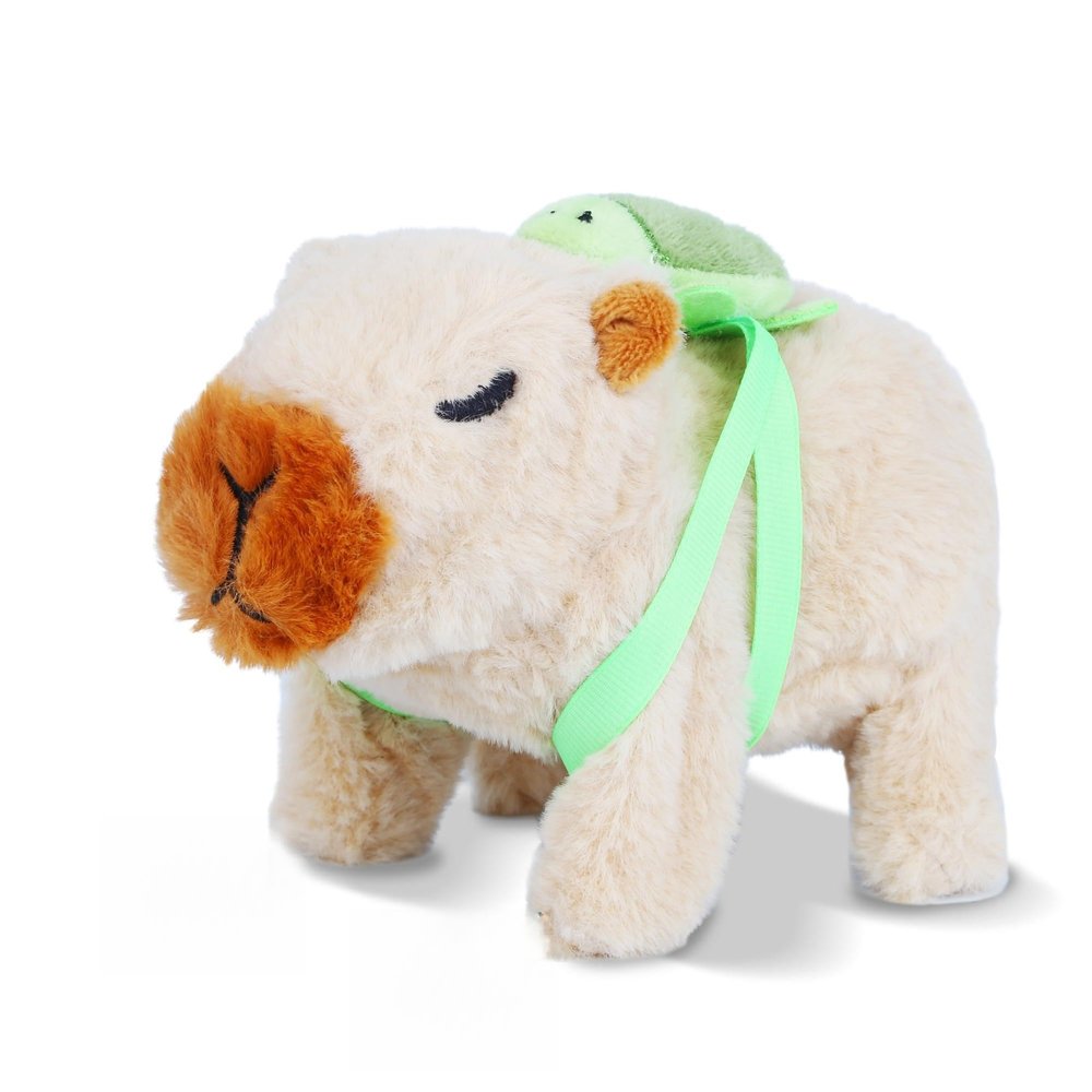 Electronic Walking Capybara, Interactive Stuffed Animal Capybara Plush Toys with Removable Turtle Backpack, Little Cute Capibara Stuffed Animals Toy with Sounds Birthday Gifts for Girls Boys, Yellow