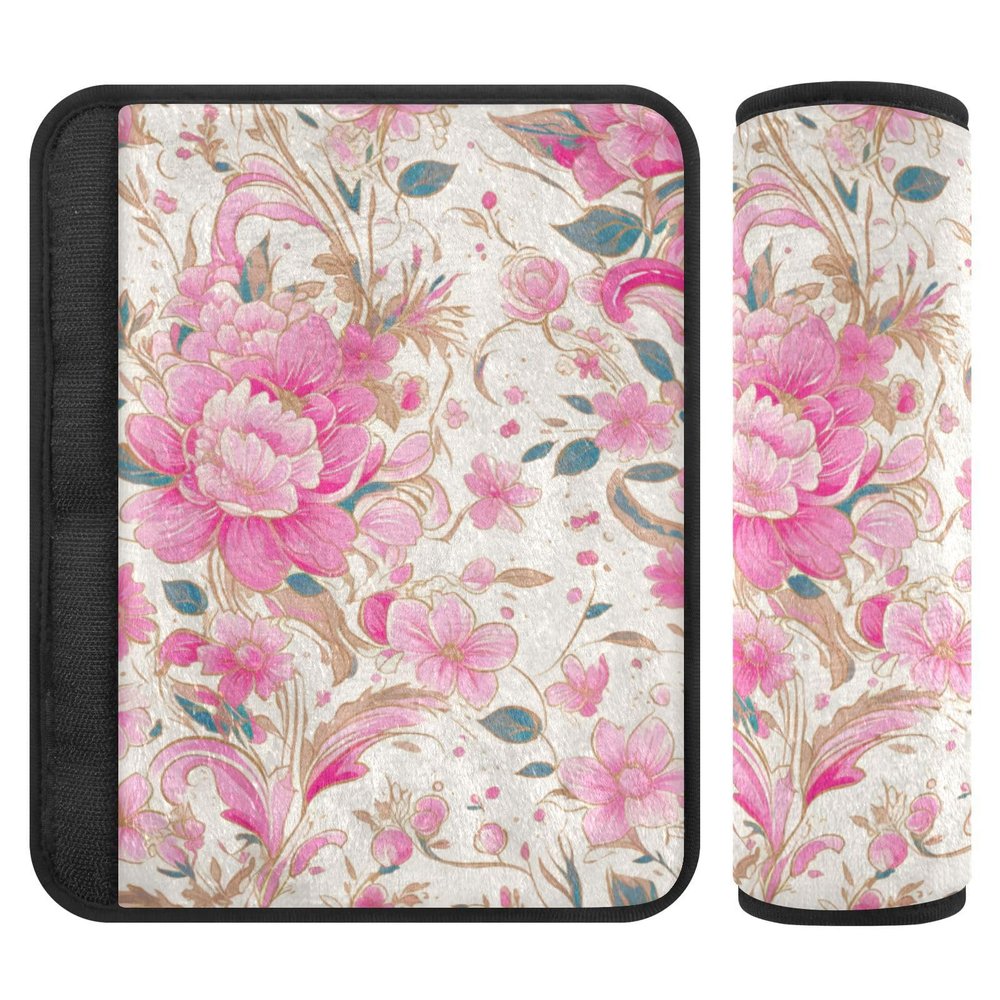Stripe Peach Gold Floral 2 Pack seat Belt Cover pad Release Stress to Your Neck and Shoulders for Bag forro para cinturon de seguridad