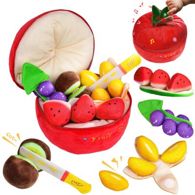 Baby Toys for 6-36 Months,Montessori Toy with Musical Feature, Cutting Plush Fruits Play Food with Rattle,Squeaker,Beeps,Textures Crinkle Tissues,Christmas Baby Gifts for 1 Year Old Toddler Boy Girl
