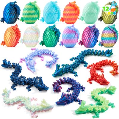JOYIN 12 Pcs 3D Printed Dragon Eggs with Colorful Dragon Inside, Magic Articulated Toys, Basket Stuffers for Boys & Girls, Easter Theme Party Favors, Easter Egg Hunt, Classroom Prize Supplies Gifts