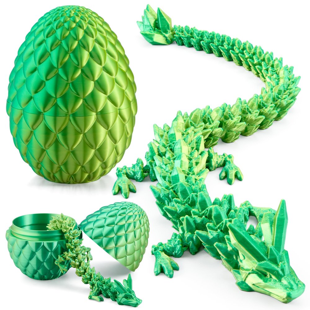 JOYIN 3D Printed Dragon Egg with 12" Laser Green Dragon Inside, Magic Articulated Toys, Cool 3D Fidget Toy, Easter Stuffers Party Favors for Boys Teen Girls, Classroom Prize Supplies Gifts