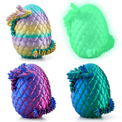 JOYIN 4 Pcs 3D Printed Dragon Eggs with Laser Dragon, Cool Articulated Toys for Kids Christmas Stuffers Party Favors, Fidget Toy Classroom Prize Gifts for Boys Teen Girls (Purple+Blue+Rainbow+Glow)