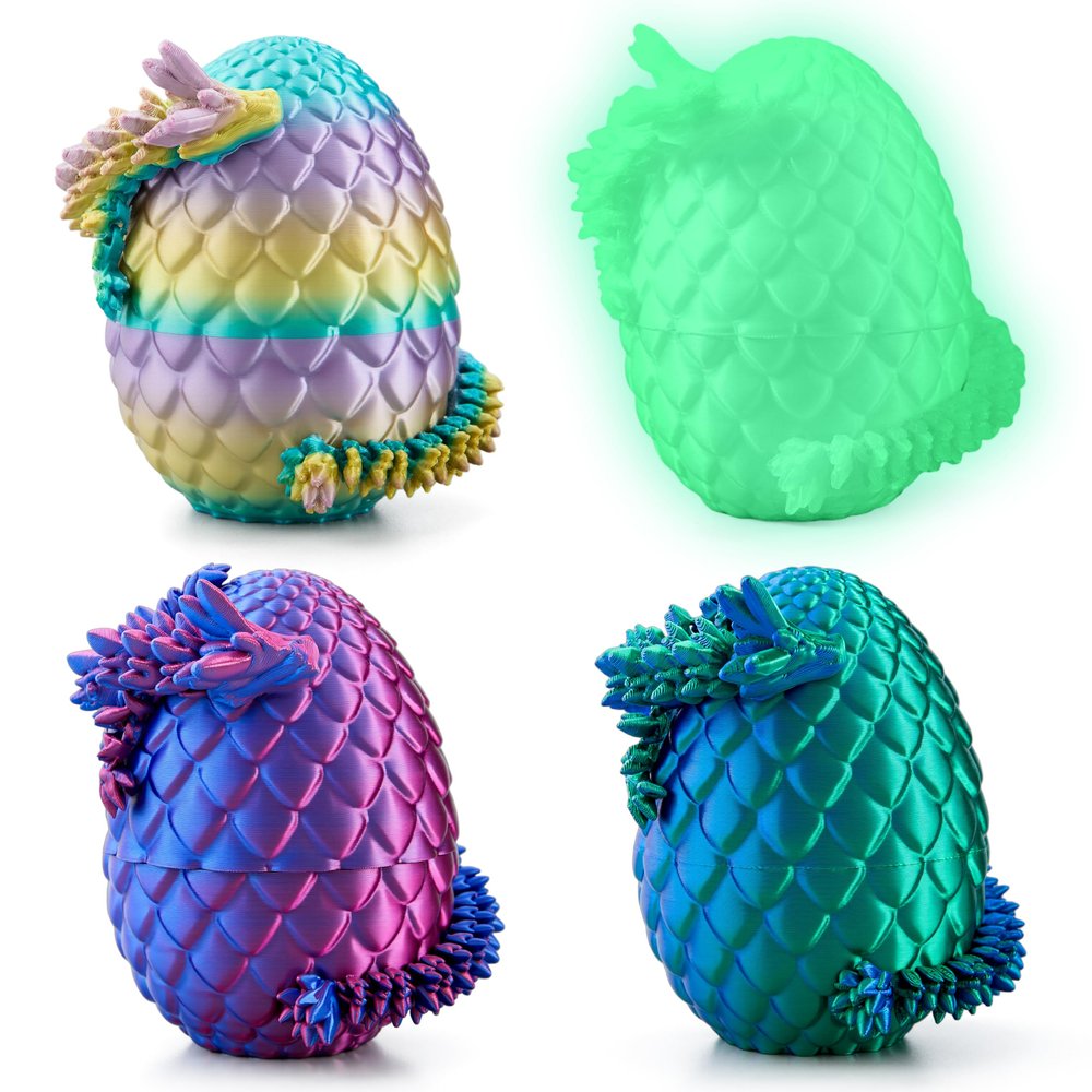JOYIN 4 Pcs 3D Printed Dragon Eggs with Laser Dragon, Cool Articulated Toys for Kids Christmas Stuffers Party Favors, Fidget Toy Classroom Prize Gifts for Boys Teen Girls (Purple+Blue+Rainbow+Glow)
