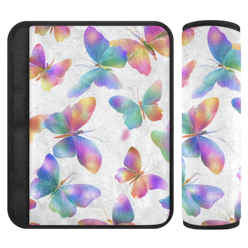 Colorful Butterfly Dreamy Art 2 Pack car seat Belt Cover pad Stop seat Belt Cutting into Neck for Sedan funda para cinturn de carro